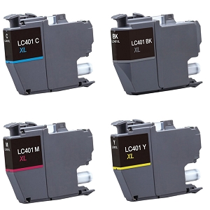 Compatible Brother LC401XL Ink Cartridge Combo High Yield BK/C/M/Y, for MFC-J1010DW, MFC-J1012DW, MFC-J1170DW
