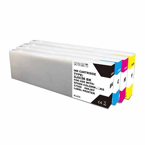 Compatible Epson TM-C7500 SET Combo 4 Pack Ink Cartridge SJIC26P, for Epson ColorWorks TM-C7500