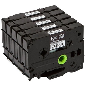 Compatible 5 pack Brother HGe1315PK, HGe-131-5PK High Grade 12mm Black on Clear P-touch Label Tape Length of 8m