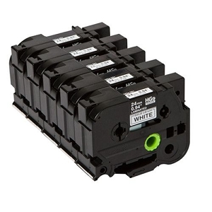 Compatible 5 pack Brother HGe2515PK, HGe-251-5PK High Grade 24mm Black on White P-touch Label Tape Length of 8m