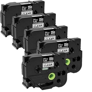 Compatible 5 pack Brother HGe6215PK, HGe-621-5PK High Grade 9mm Black on Yellow P-touch Label Tape Length of 8m