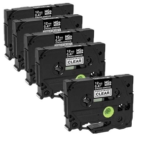 Compatible 5 pack Brother HGe-S131-5pk, HGeS1315pk High Grade 12mm Black on Clear P-touch Label Tape Length of 8m