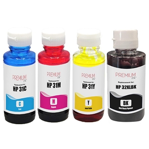 Compatible HP 32XL Black & HP 31 Cyan Magenta Yellow  Ink Bottle Combo, for SmartTank Series