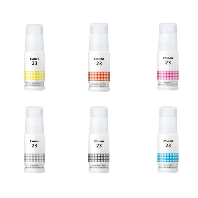 Compatible Canon GI-23  6 Pack Ink Bottle Combo BK/C/M/Y/G/R 