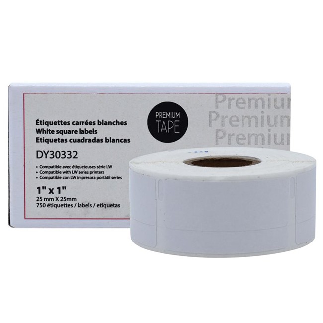  Dymo Compatible 30332 White Square Labels 1'' x 1'' (1 x 750 labels) 