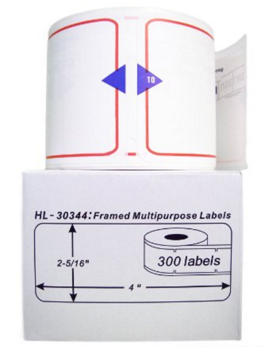 Compatible DYMO 30344 LabelWriter Red Framed Self-Adhesive Multi-Purpose Labels, 2-5/16 Inch x 4 Inch, 300Labels 