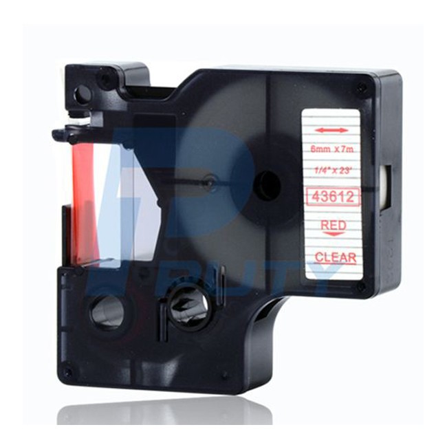  Dymo 43612 6mm Red on Clear D1 Label Tape, Compatible 