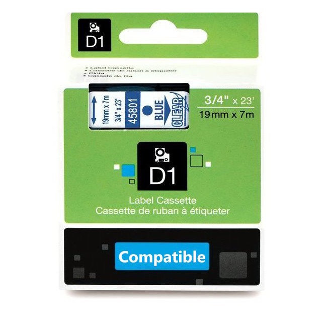  Dymo D1 45011 Blue on Clear Compatible Label Tape (12mm x 7m) 