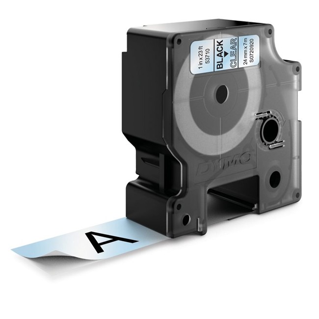  Dymo D1 53710 24mm (1 Inch) Black on Clear Polyester Tape, Compatible 