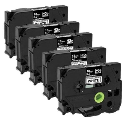 Compatible 5 pack Brother HGe2415PK, HGe-241-5PK High Grade 18mm Black on White P-touch Label Tape Length of 8m 