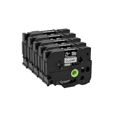 Compatible 5 pack Brother HGe-S141-5pk, HGeS1415pk High Grade 18mm Black on Clear P-touch Label Tape Length of 8m 