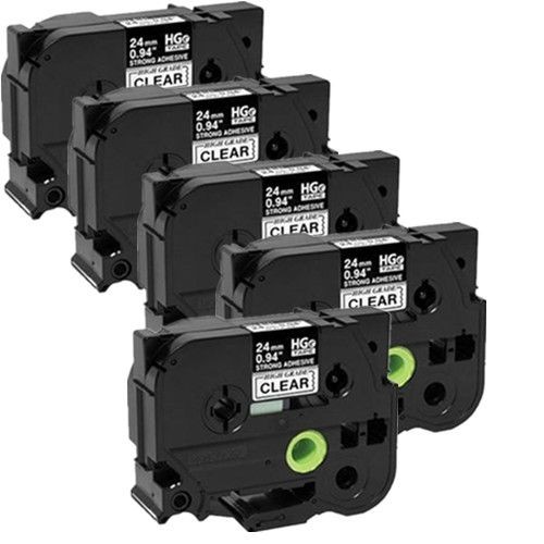 Compatible 5 pack Brother HGe-S151-5pk, HGeS1515pk High Grade 24mm Black on Clear P-touch Label Tape Length of 8m 