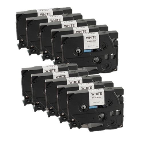 Compatible Brother TZe-231, TZe231 P-Touch Label Tape, 12mm 0.5 Inchx26', Length of 8M, Black on White, 10 Pack 