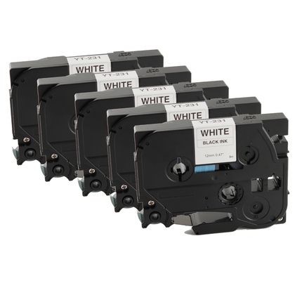 Compatible Brother TZe-231, TZe231 P-Touch Label Tape, 12mm 0.5 Inchx26', Length of 8M, Black on White, 5 Pack 